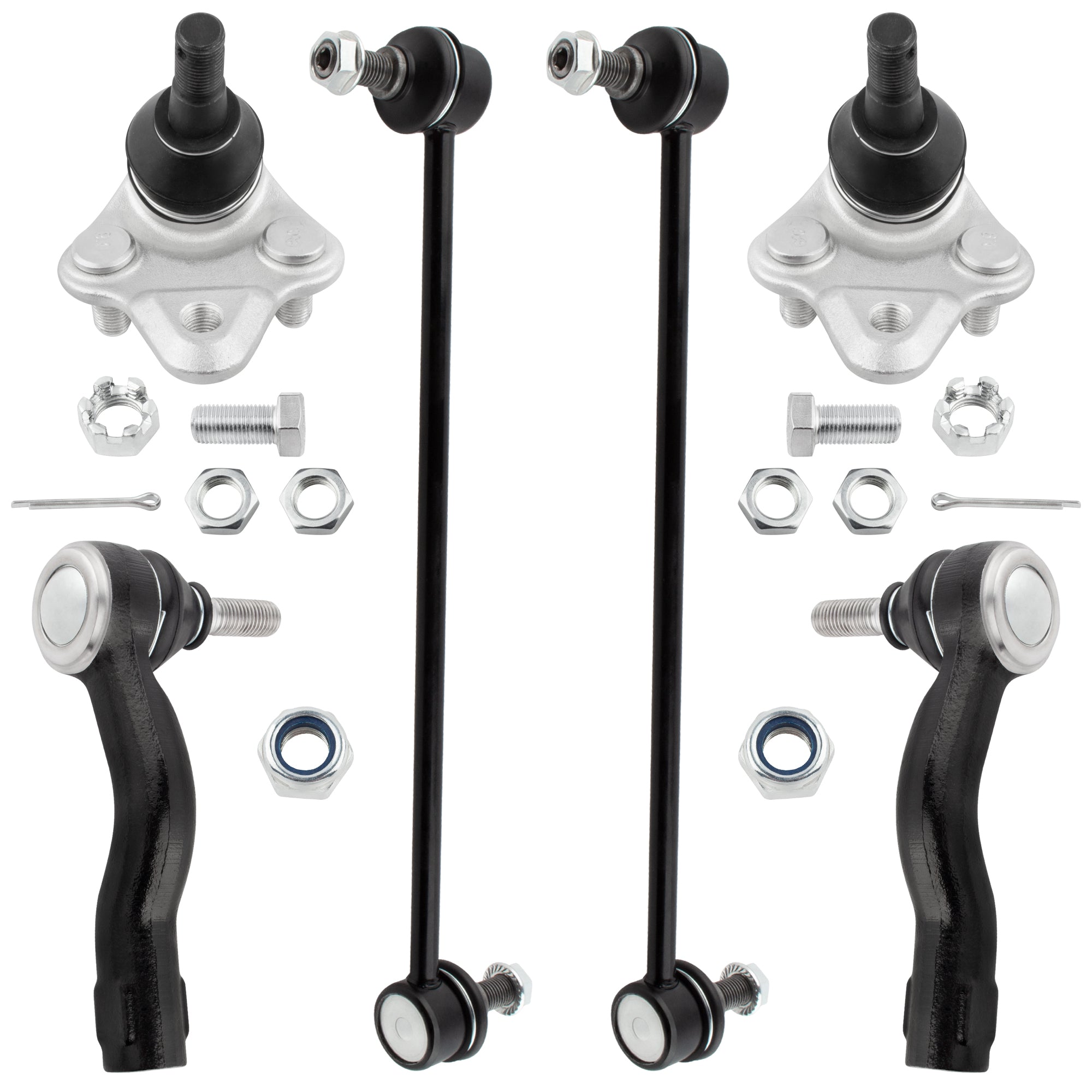 BOXI (Set of 6) Front Lower Ball Joints + Front Stabilizer Sway Bar End Links + Front Outer Tie Rod