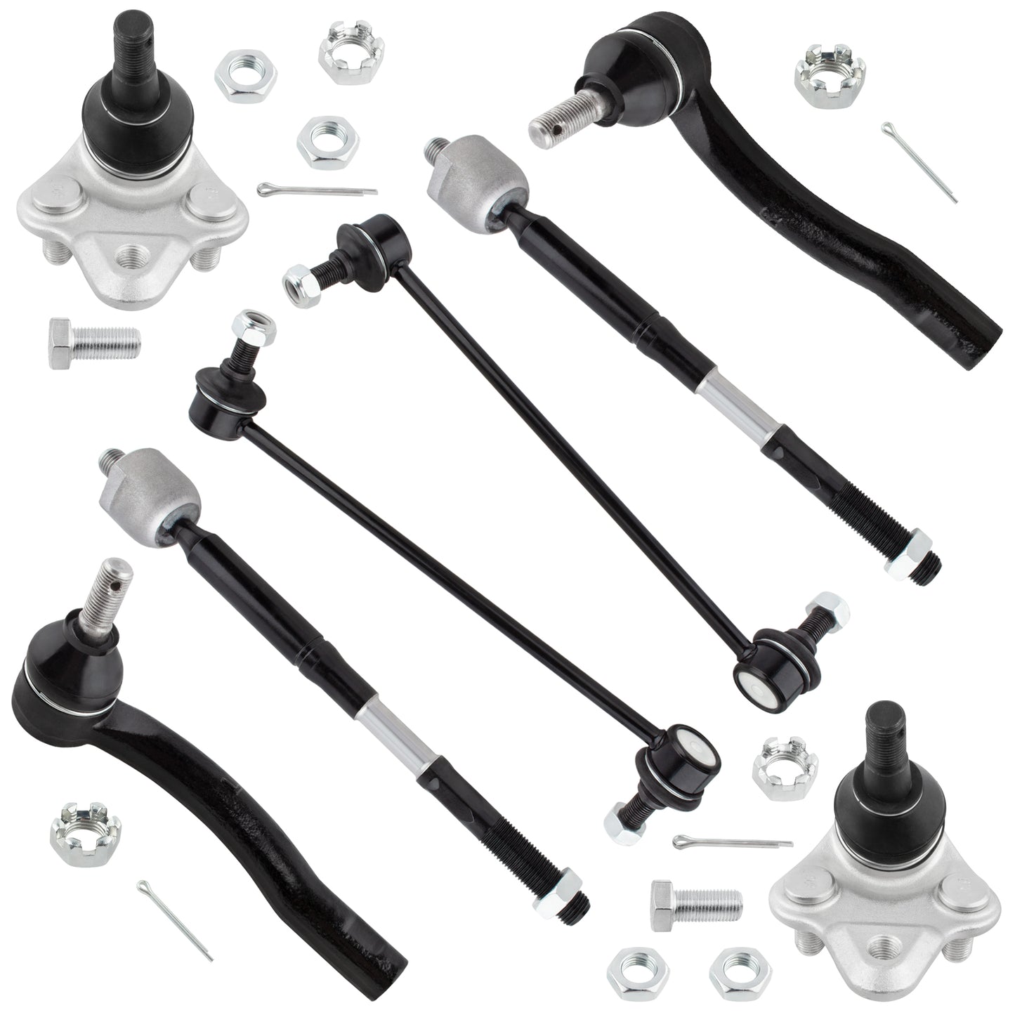 BOXI (Set of 8) Front Sway Bar Links + Lower Ball Joints + Inner Outer Tie Rod Ends Set Fit