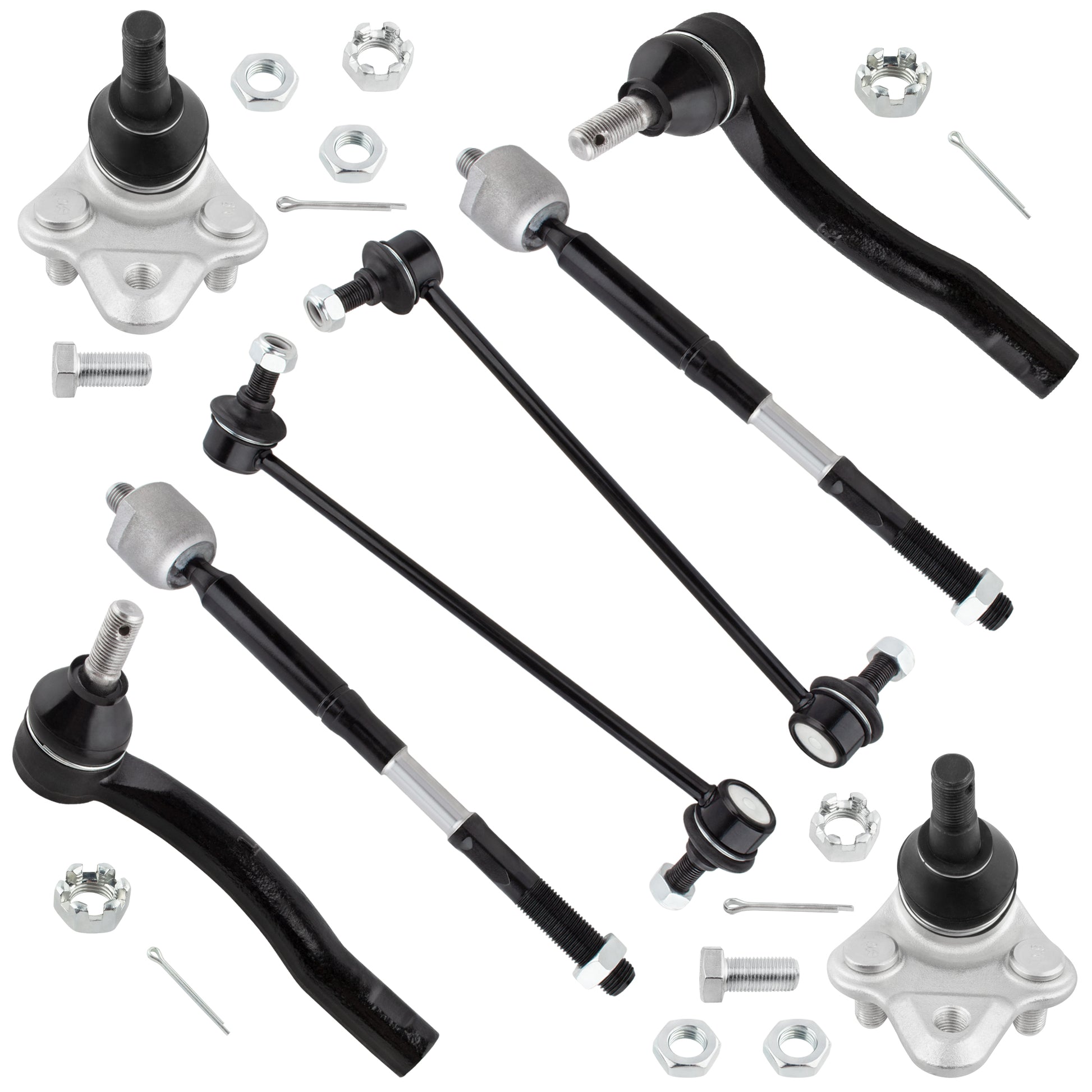 BOXI (Set of 8) Front Sway Bar Links + Lower Ball Joints + Inner Outer Tie Rod Ends Set Fit