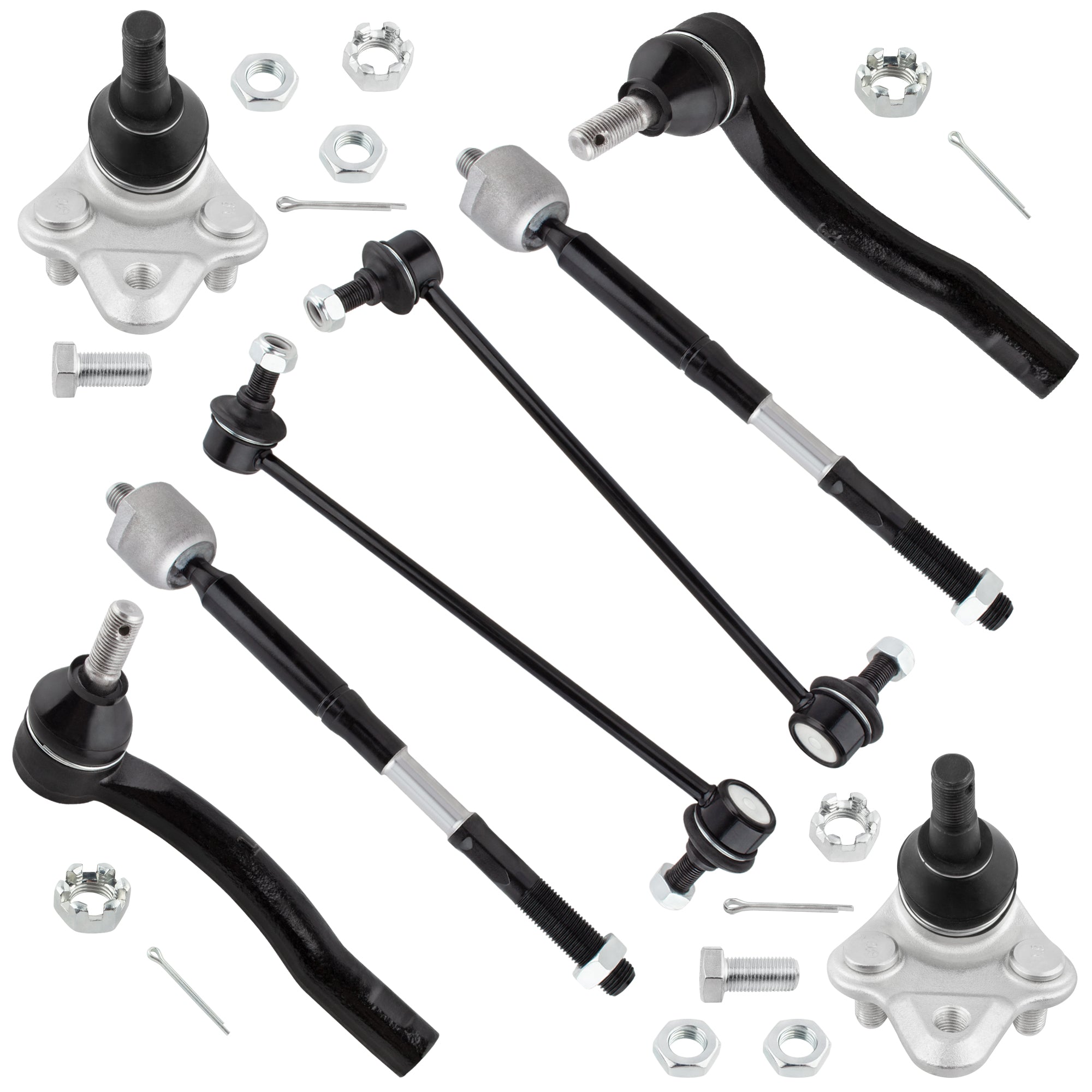 BOXI (Set of 8) Front Sway Bar Links + Lower Ball Joints + Inner Outer Tie Rod Ends Set Fit