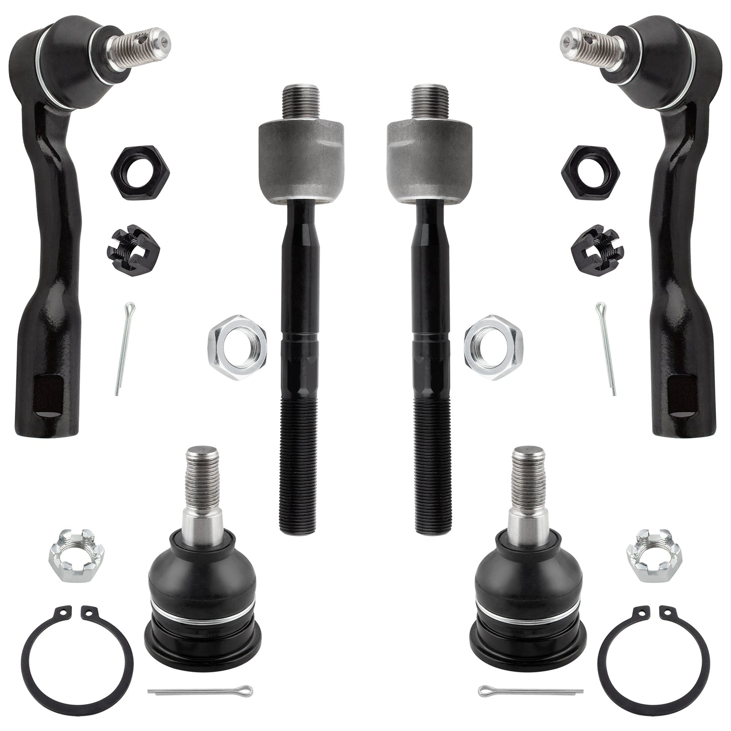 BOXI (Set of 6) Front Inner & Outer Tie Rod Ends + Front Upper Ball Joints Kit Fit for Toyota