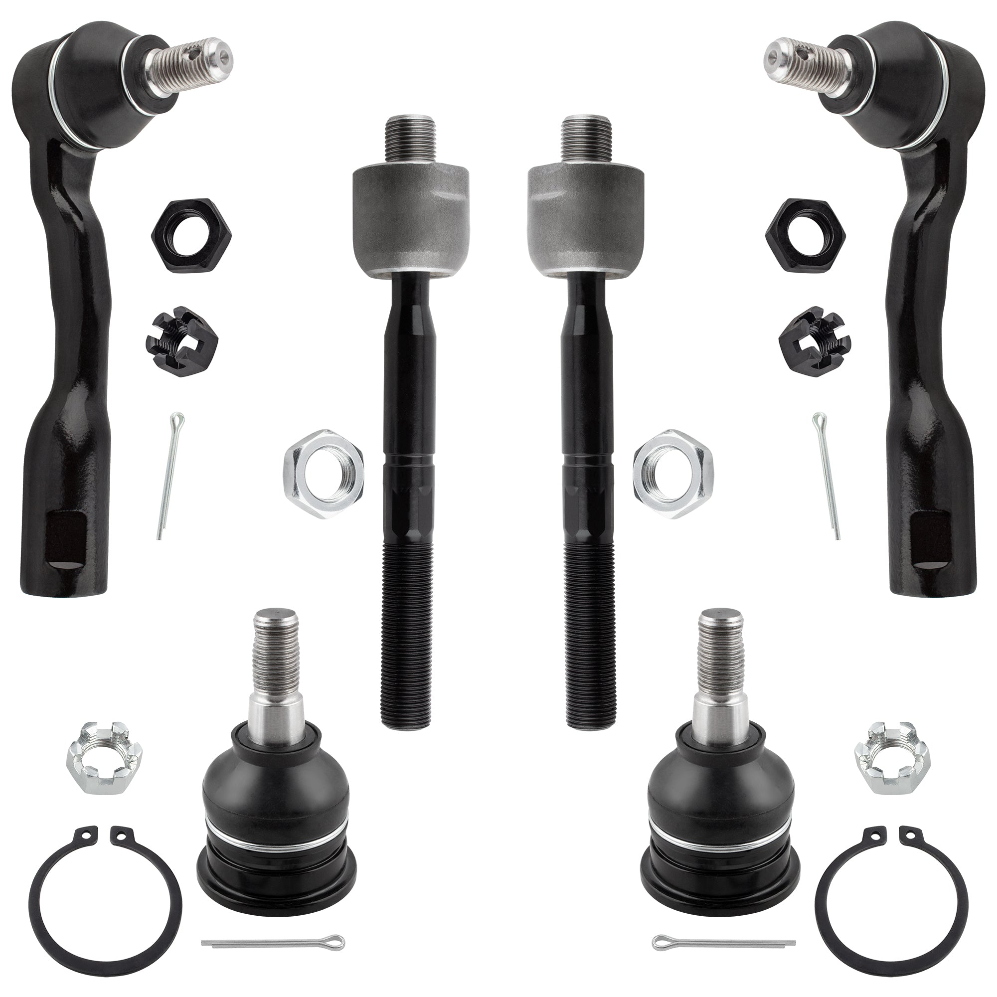 BOXI (Set of 6) Front Inner & Outer Tie Rod Ends + Front Upper Ball Joints Kit Fit for Toyota