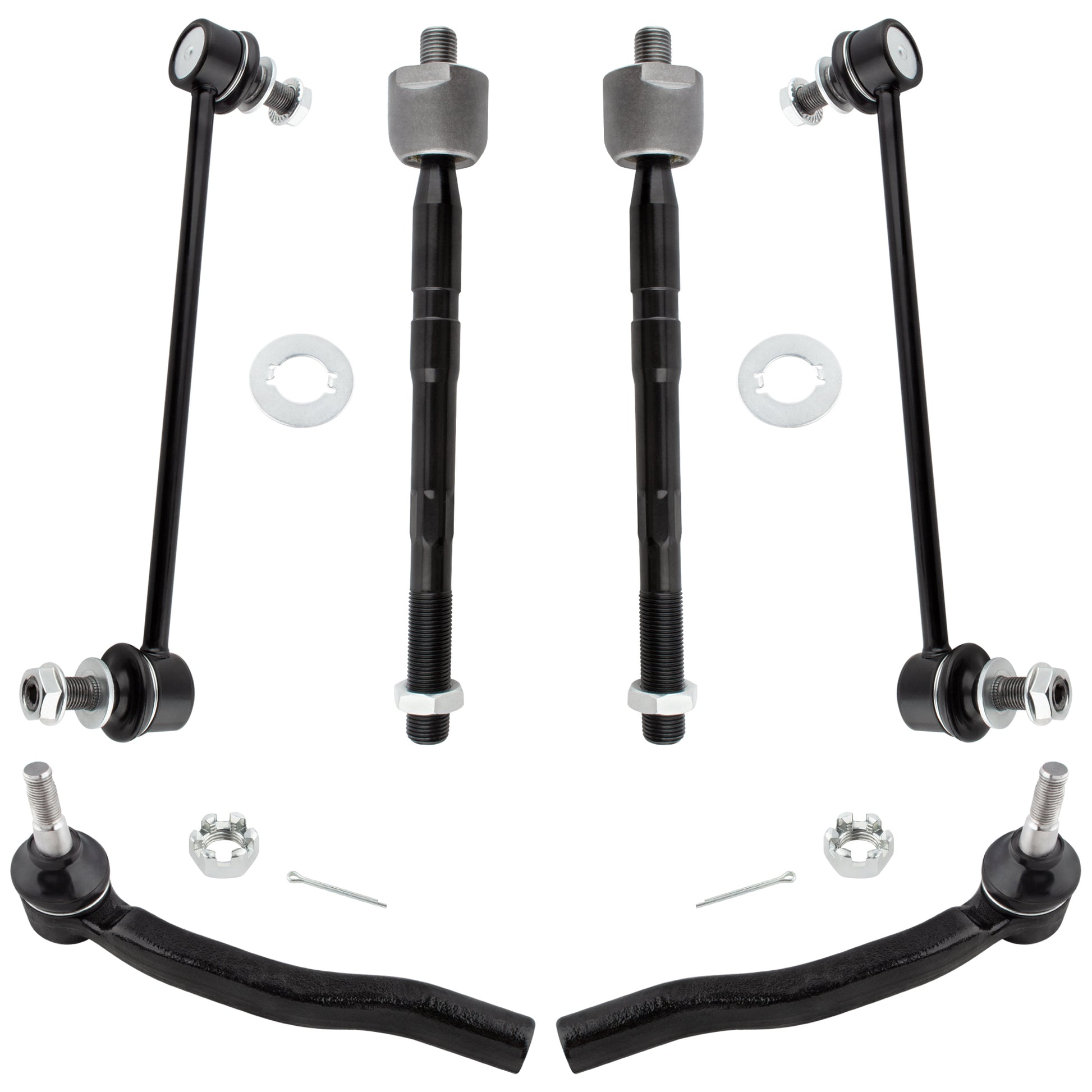 BOXI (Set of 6) Front Inner & Outer Tie Rod Ends + Front Stabilizer Sway Bar End Links Kit Fit