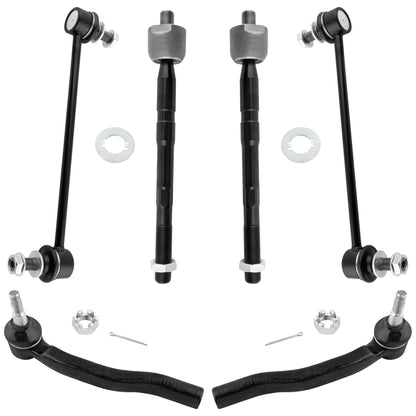 BOXI (Set of 6) Front Inner & Outer Tie Rod Ends + Front Stabilizer Sway Bar End Links Kit Fit