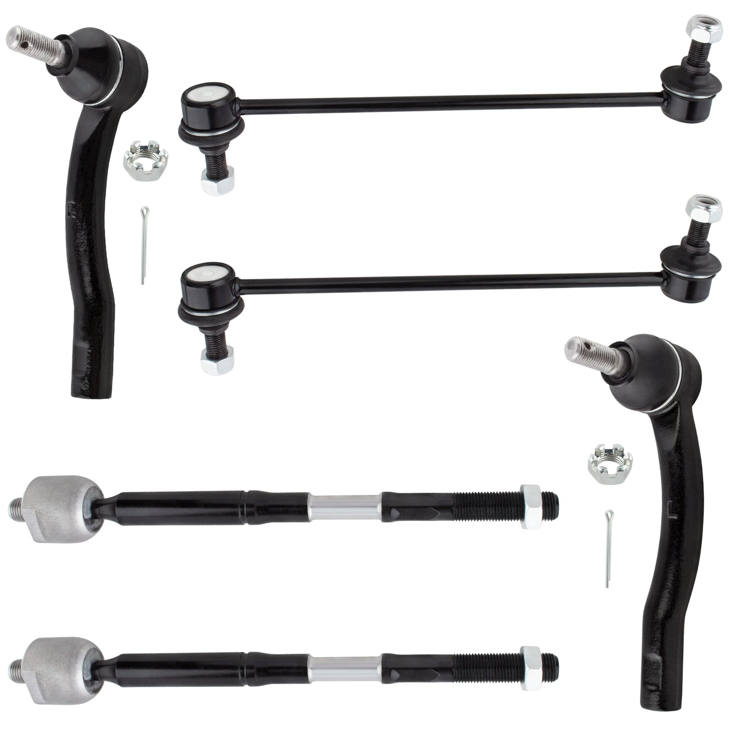 BOXI (Set of 6) Front Inner Outer Tie Rod Ends + Sway Bar Links fit for Toyota Corolla 2003 2004