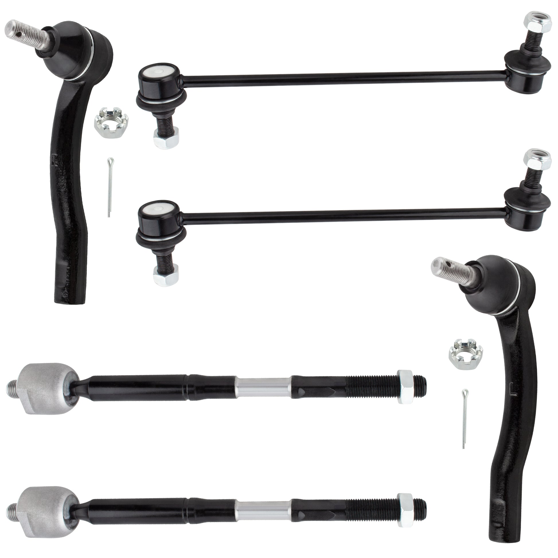 BOXI (Set of 6) Front Inner Outer Tie Rod Ends + Sway Bar Links fit for Toyota Corolla 2003 2004