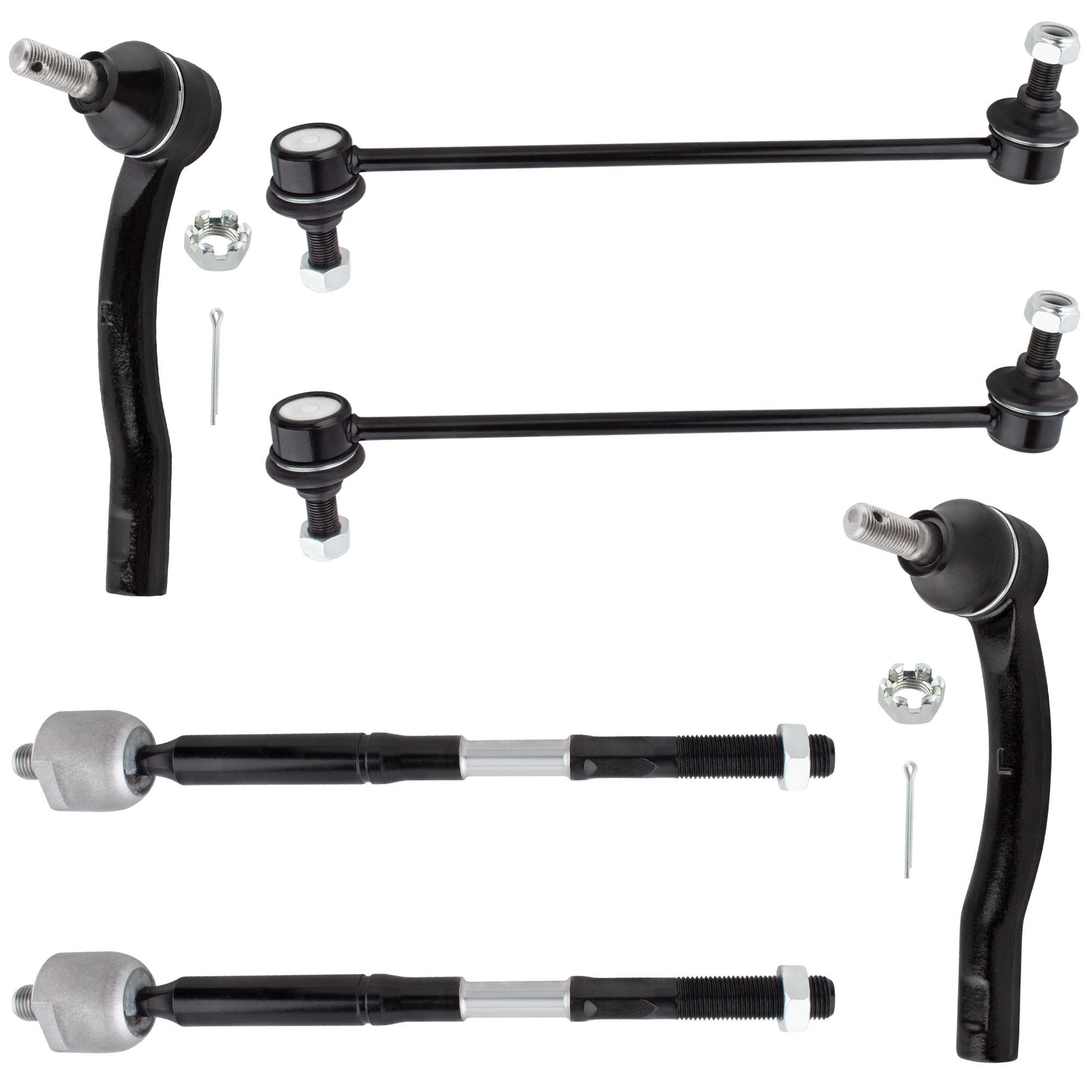 BOXI (Set of 6) Front Inner Outer Tie Rod Ends + Sway Bar Links fit for Toyota Corolla 2003 2004