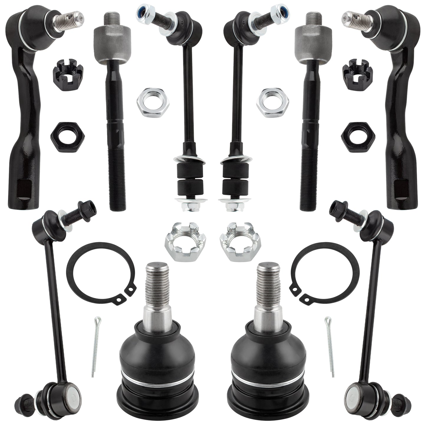 BOXI (Set of 10) Front and Rear Sway Bar End Links + Front Tie Rods + Upper Ball Joints fit