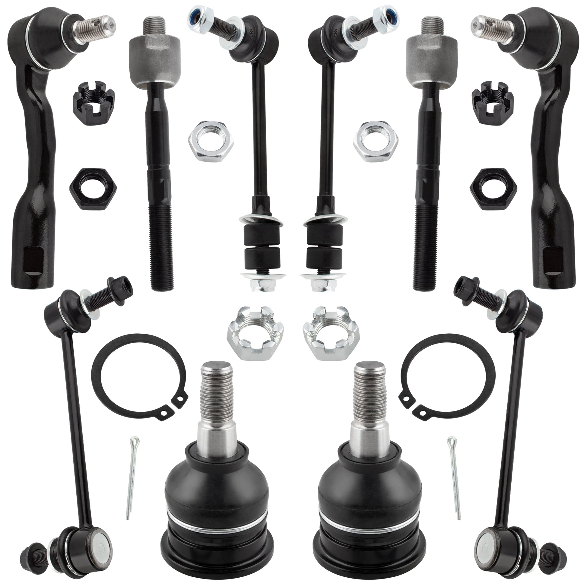 BOXI (Set of 10) Front and Rear Sway Bar End Links + Front Tie Rods + Upper Ball Joints fit