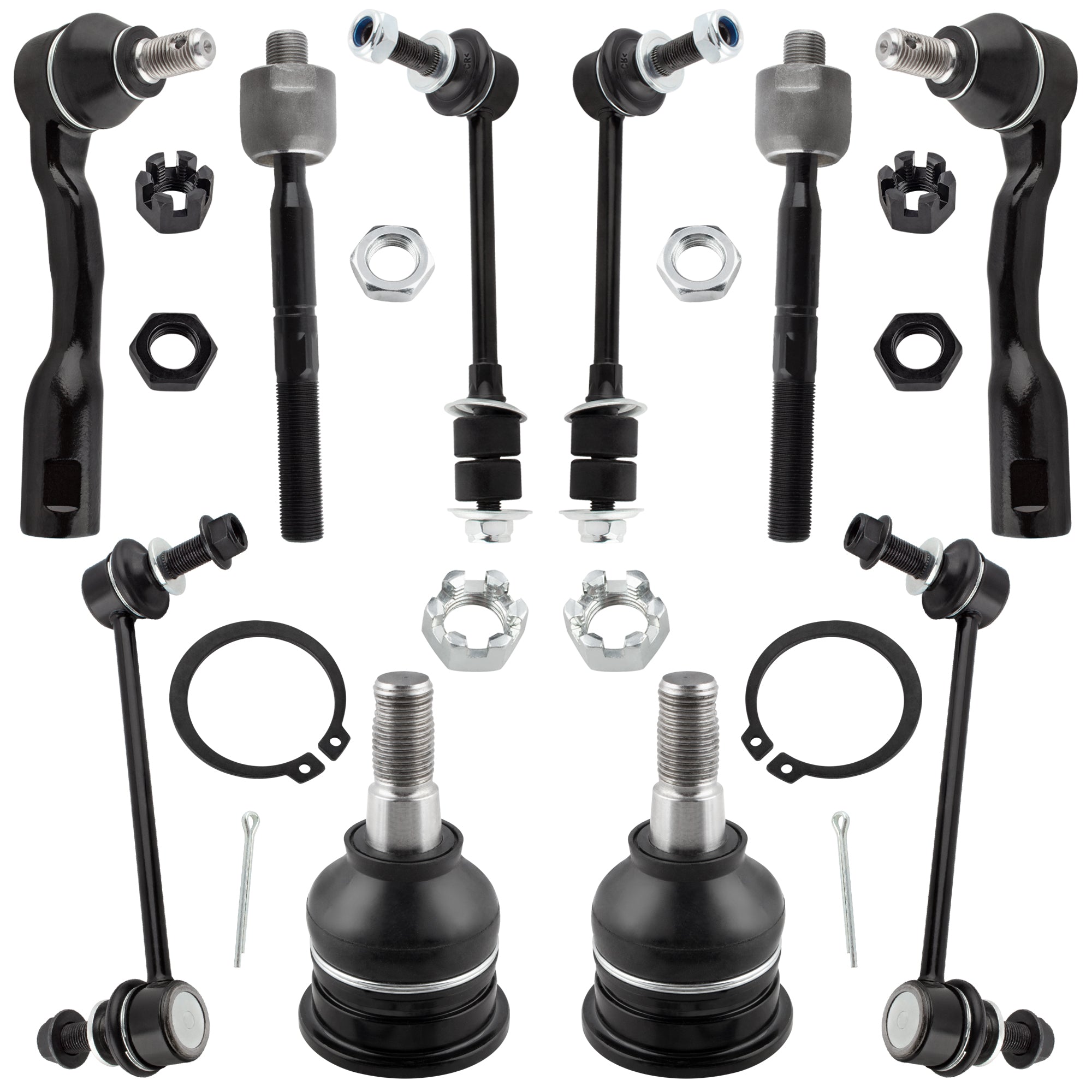 BOXI (Set of 10) Front and Rear Sway Bar End Links + Front Tie Rods + Upper Ball Joints fit
