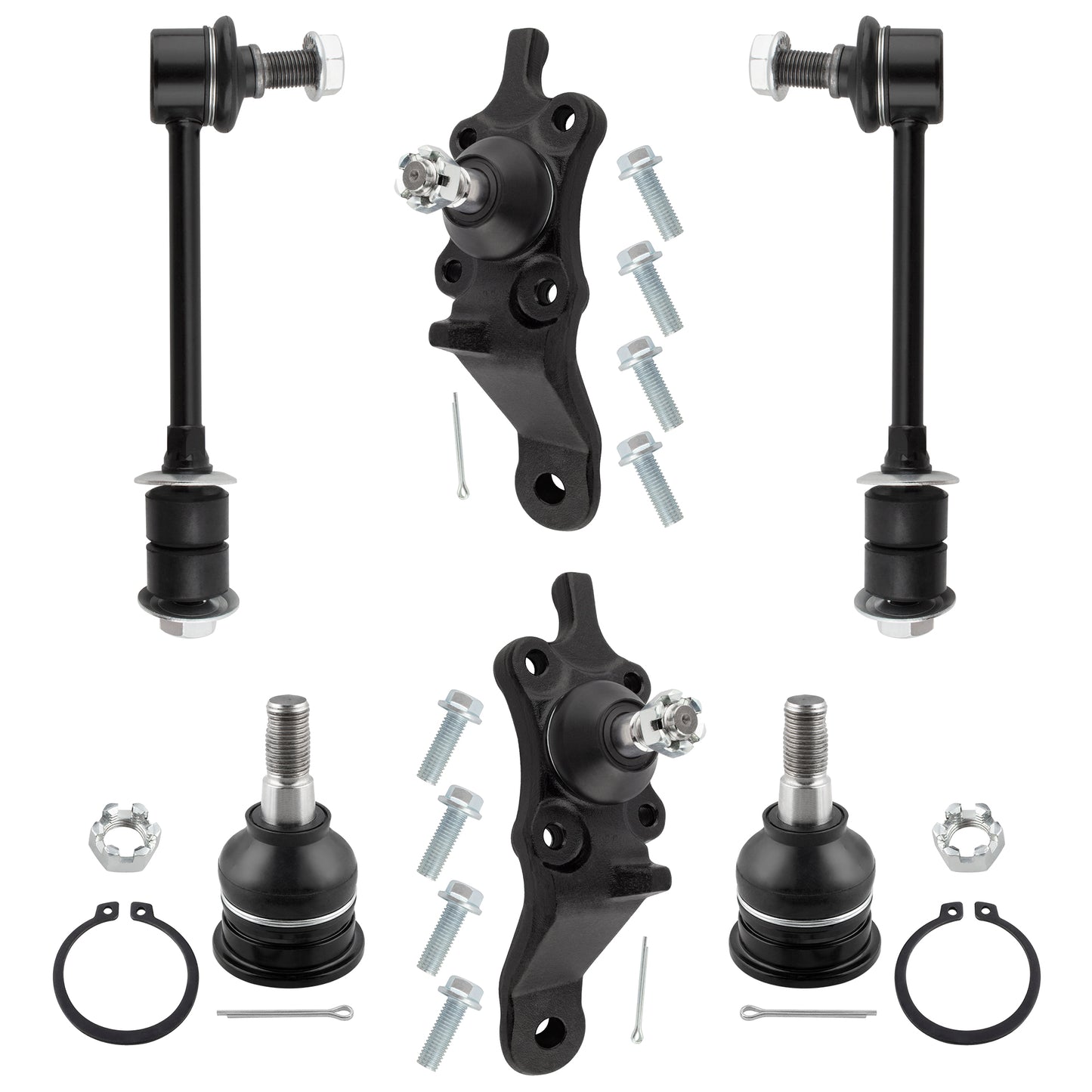 BOXI (Set of 6) Front Upper and Lower Ball Joints + Stabilizer Sway Bar End Links Fit for Toyota