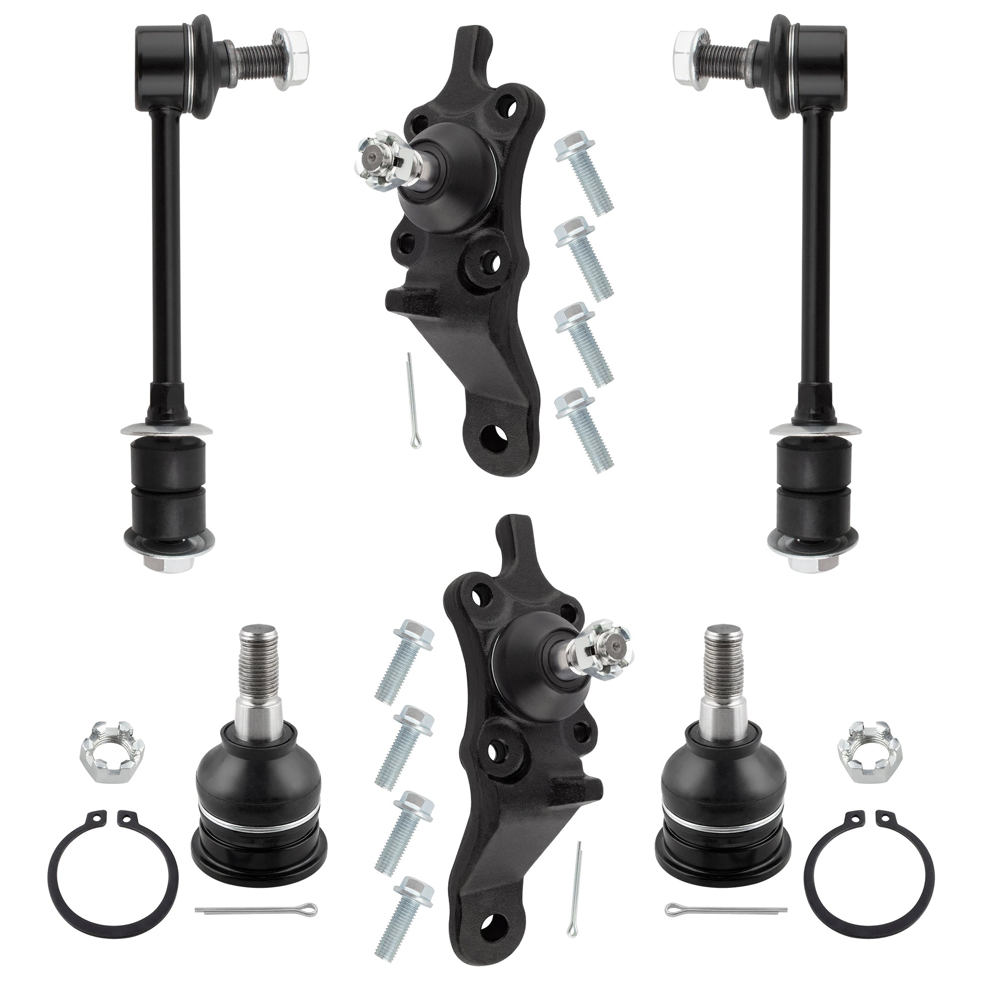 BOXI (Set of 6) Front Upper and Lower Ball Joints + Stabilizer Sway Bar End Links Fit for Toyota