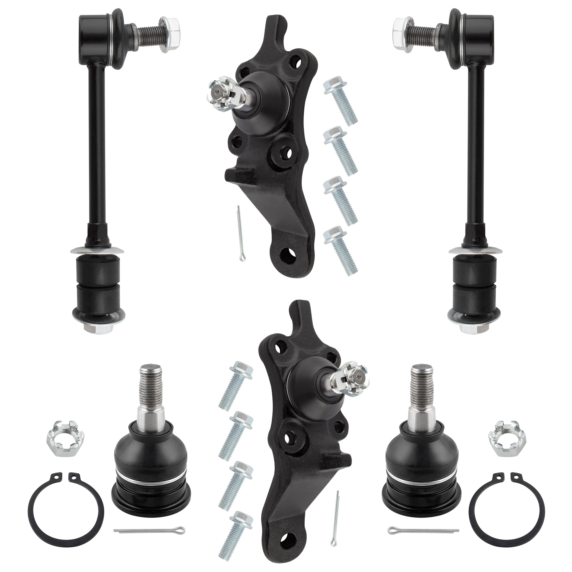 BOXI (Set of 6) Front Upper and Lower Ball Joints + Stabilizer Sway Bar End Links Fit for Toyota