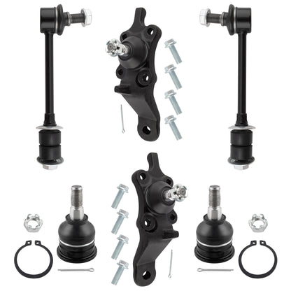 BOXI (Set of 6) Front Upper and Lower Ball Joints + Stabilizer Sway Bar End Links Fit for Toyota