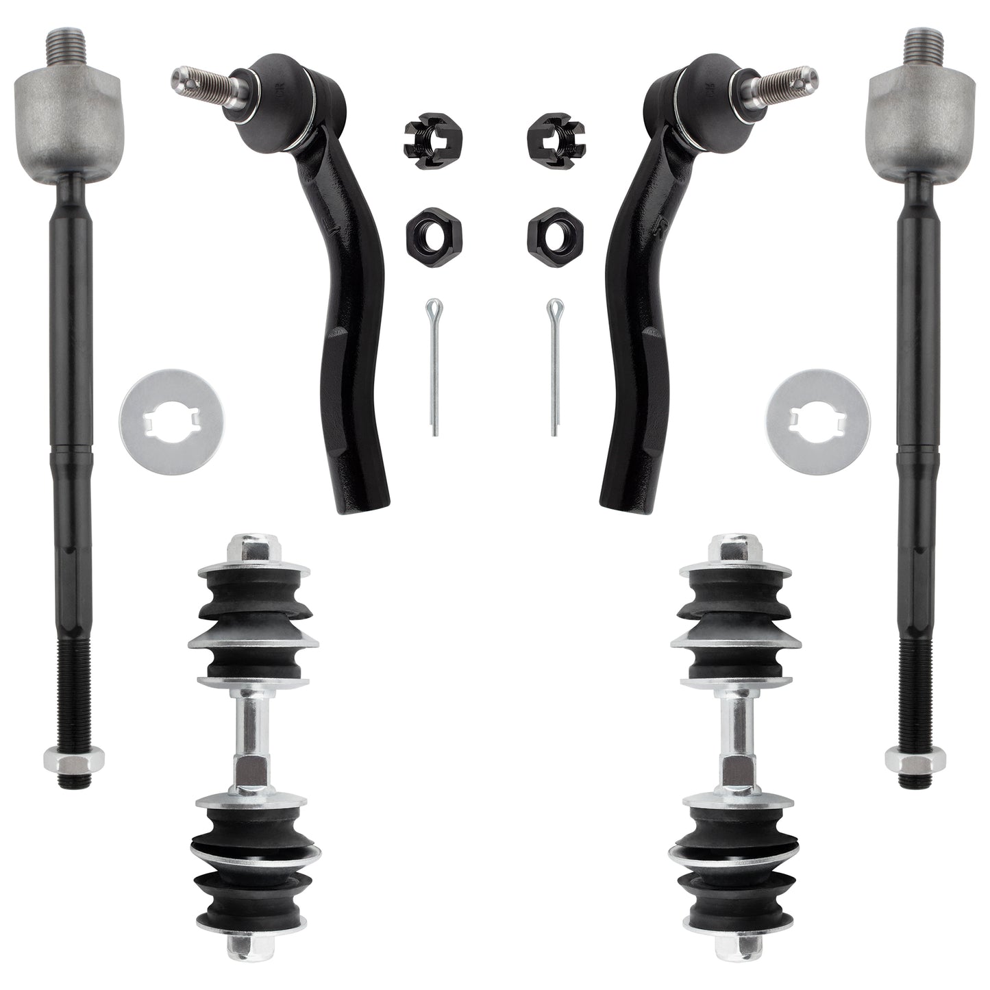 BOXI (Set of 6) Front Stabilizer Sway Bar End Links + Inner & Outer Tie Rods Suspension Kit Fit
