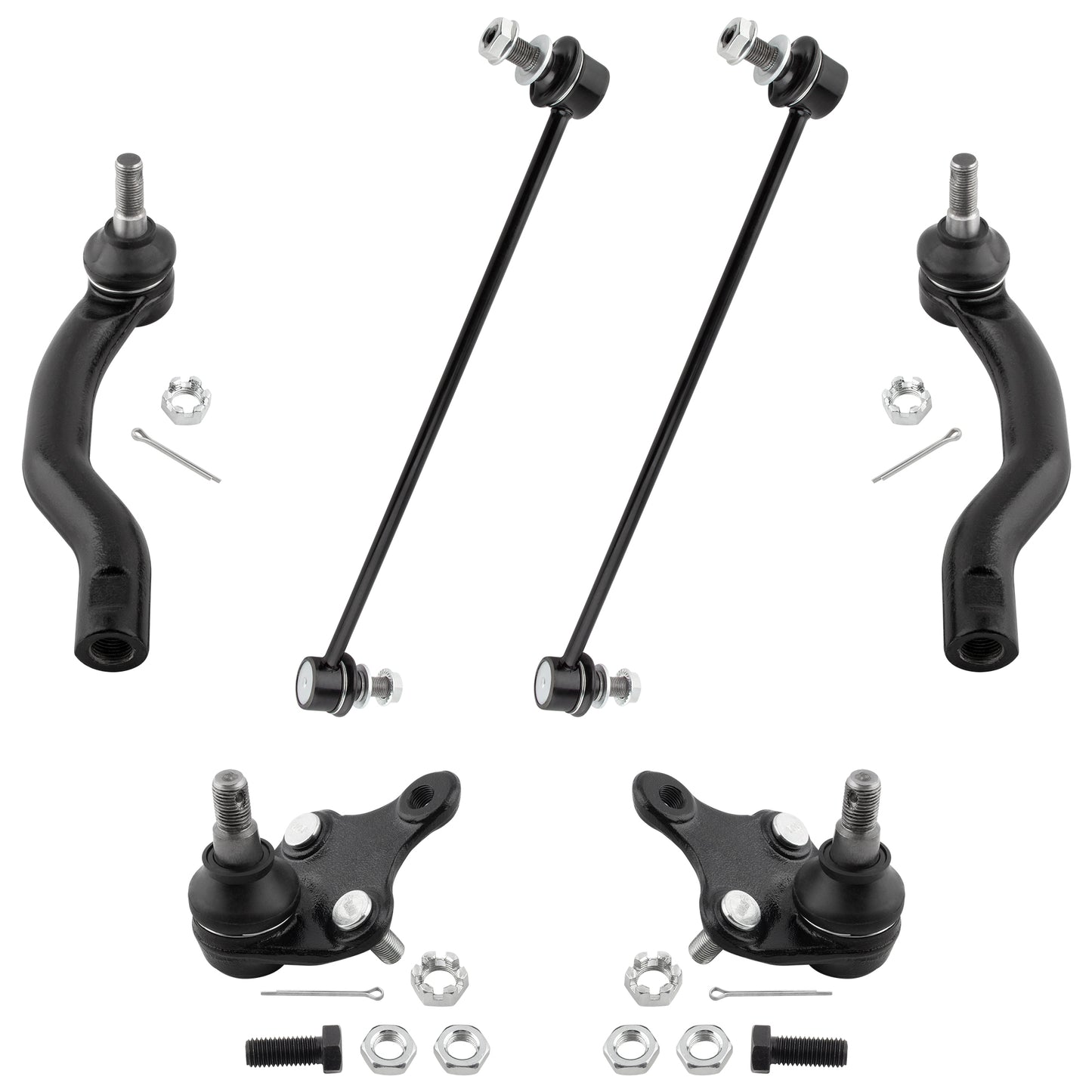 BOXI (Set of 6) Front Lower Ball Joints + Sway Bar Links + Outer Tie Rods fit for Scion TC 2011-2016