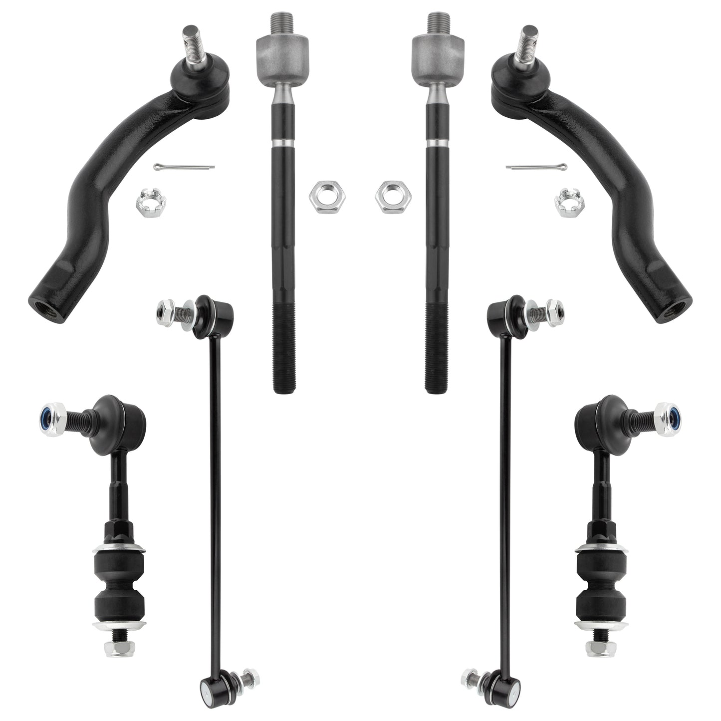 BOXI (Set of 8) Front & Rear Stabilizer Sway Bar End Links + Front Inner Outer Tie Rod Ends Fit