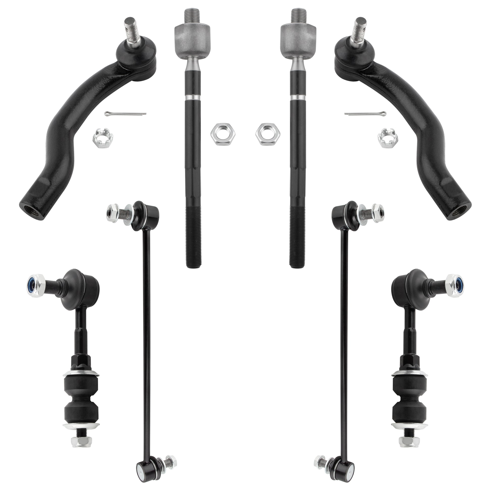 BOXI (Set of 8) Front & Rear Stabilizer Sway Bar End Links + Front Inner Outer Tie Rod Ends Fit