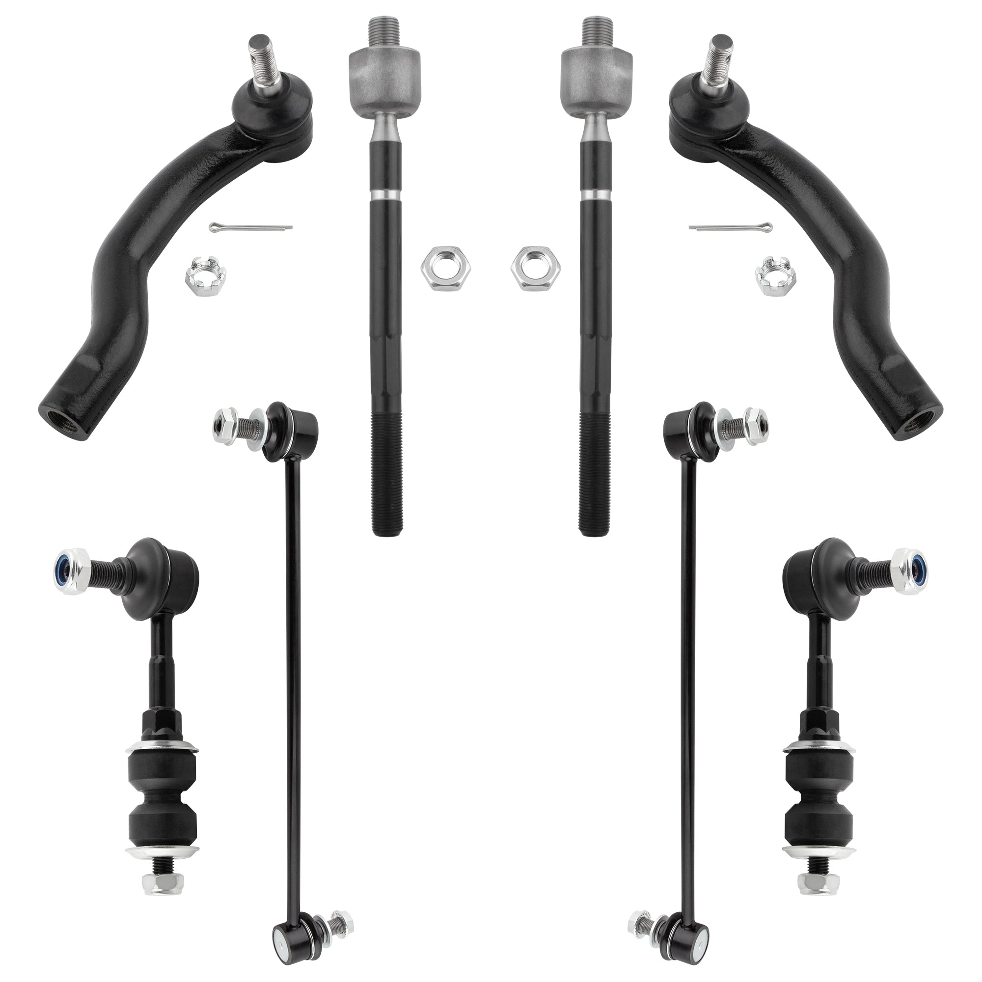BOXI (Set of 8) Front & Rear Stabilizer Sway Bar End Links + Front Inner Outer Tie Rod Ends Fit