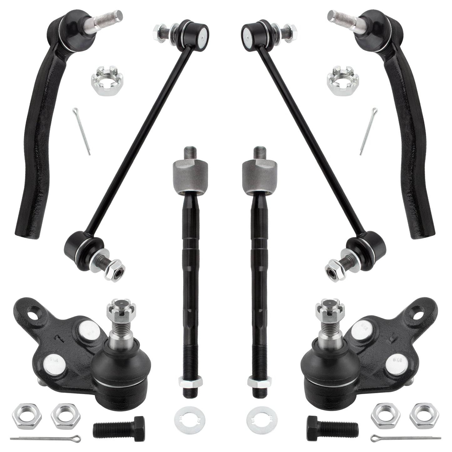 BOXI (Set of 8) Front Lower Ball Joints Sway Bar Links Inner Outer Tie Rods Kit fit for Toyota
