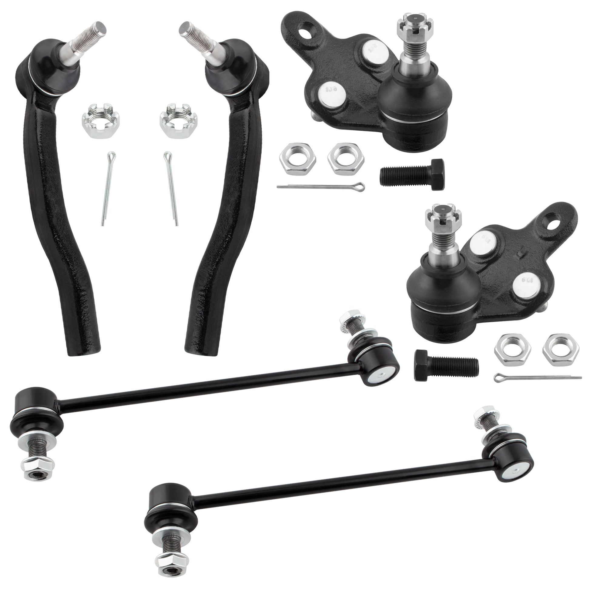 BOXI 6pc Front Lower Ball Joints + Sway Bar Links + Outer Tie Rods Kit Fits for Toyota Sienna