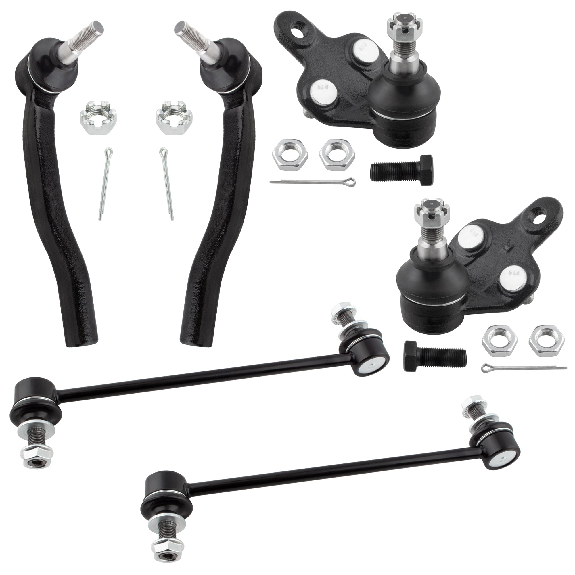 BOXI 6pc Front Lower Ball Joints + Sway Bar Links + Outer Tie Rods Kit Fits for Toyota Sienna