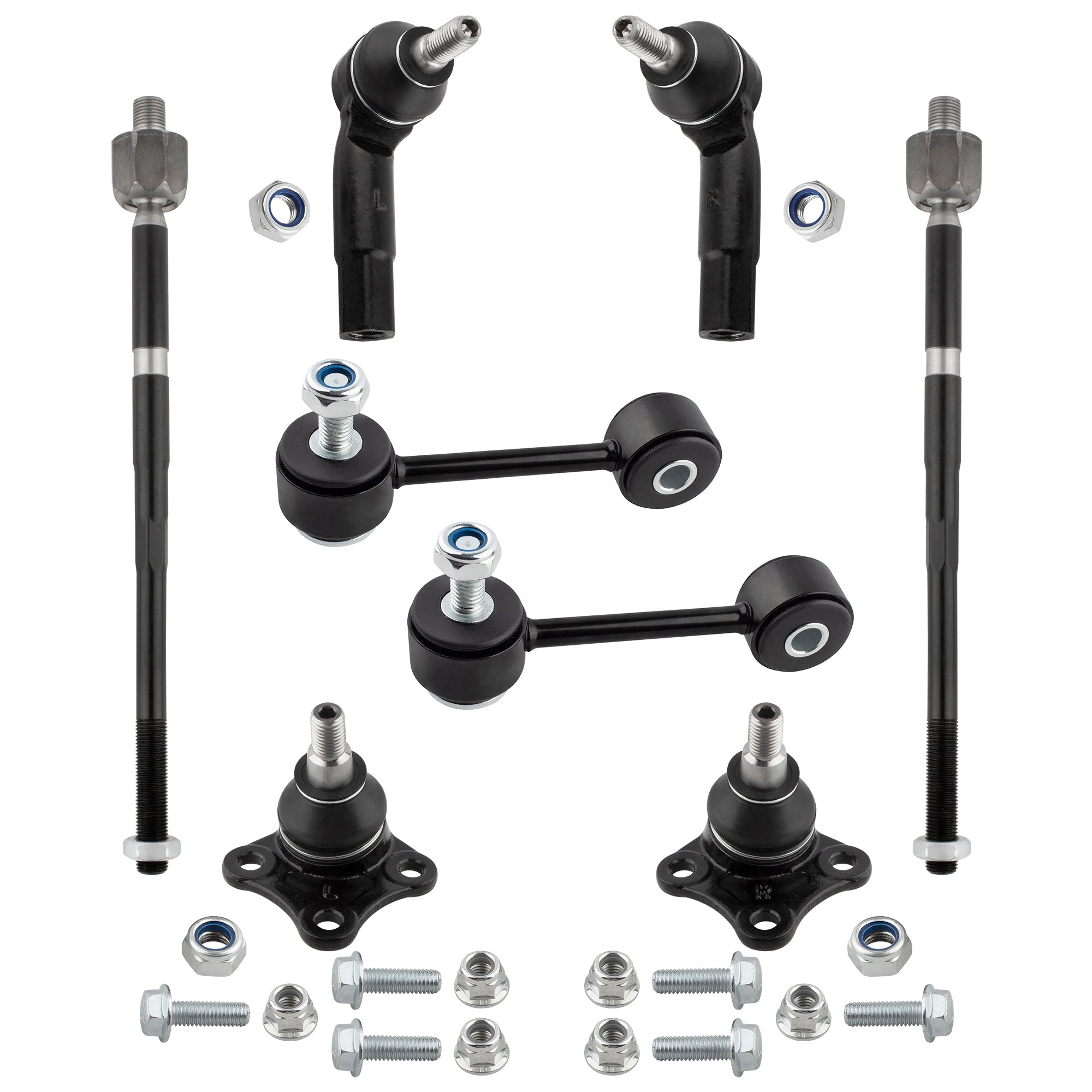 BOXI (8pc Set) Front Tie Rods + Lower Ball Joints + Sway Bar Links Fit for Volkswagen Beetle